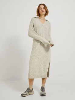 JJXX Kleider*JXARIELLA POLO NECK DRESS KNIT Cloud Dancer