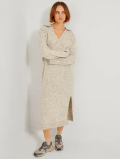 JJXX Kleider*JXARIELLA POLO NECK DRESS KNIT Cloud Dancer