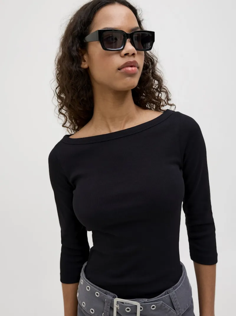 JJXX Shirts*JXFIFI STR 3/4 BOATNECK TOP JRS NOOS Black