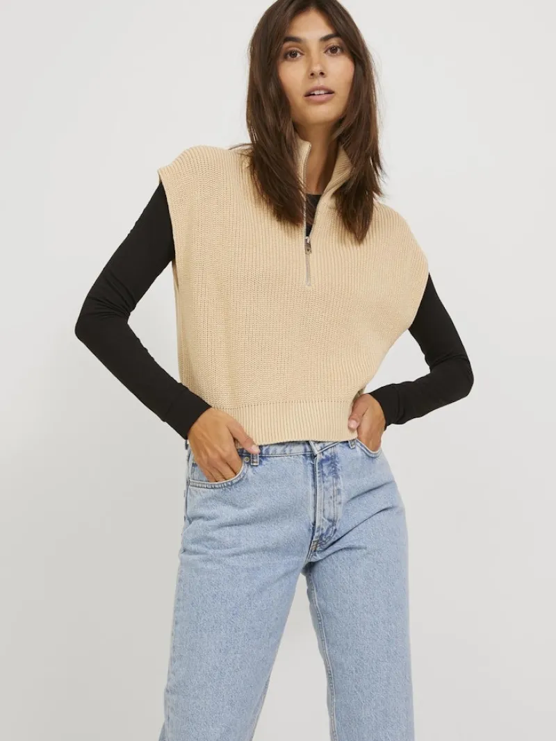 JJXX Pullover & Sweatshirts*JXFLORENCE TWIST HALF ZIP VEST KNIT SN Beige