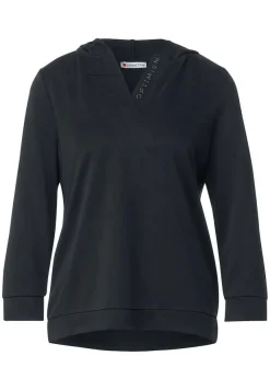 Street One Shirts*Kapuzenshirt in Seidenoptik Black