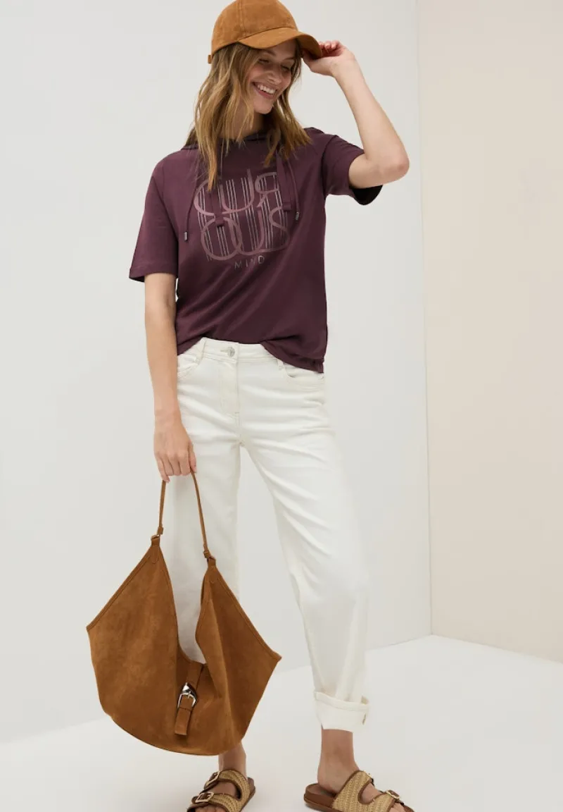 Cecil Shirts*Kapuzenshirt mit Wording mulberry red