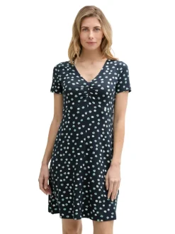 Tom Tailor Kleider*Kleid mit Raffungen navy green dots