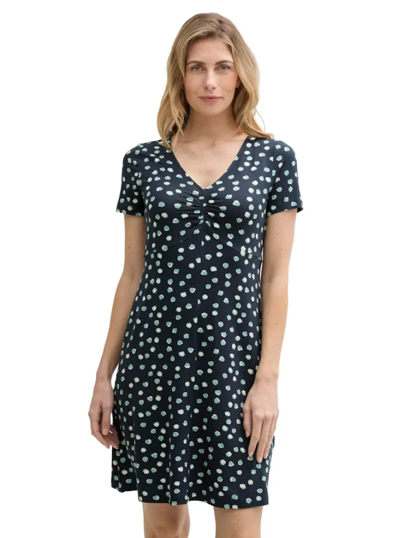Tom Tailor Kleider*Kleid mit Raffungen navy green dots