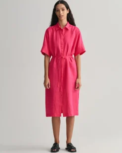 Gant Kleider*Kurzarm Hemdblusenkleid aus Leinen magenta pink
