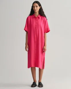 Gant Kleider*Kurzarm Hemdblusenkleid aus Leinen magenta pink