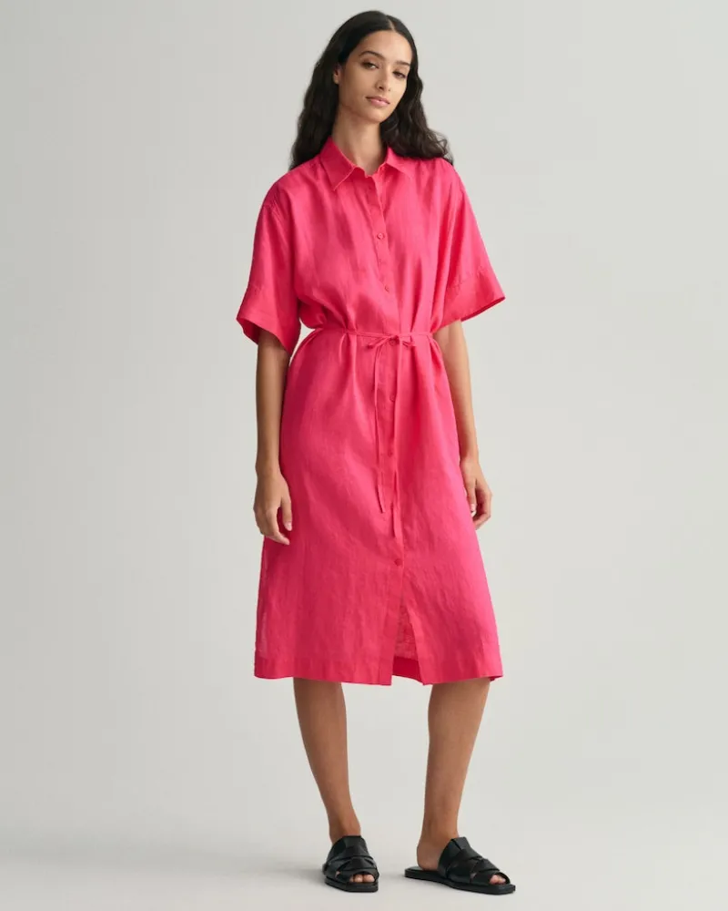 Gant Kleider*Kurzarm Hemdblusenkleid aus Leinen magenta pink