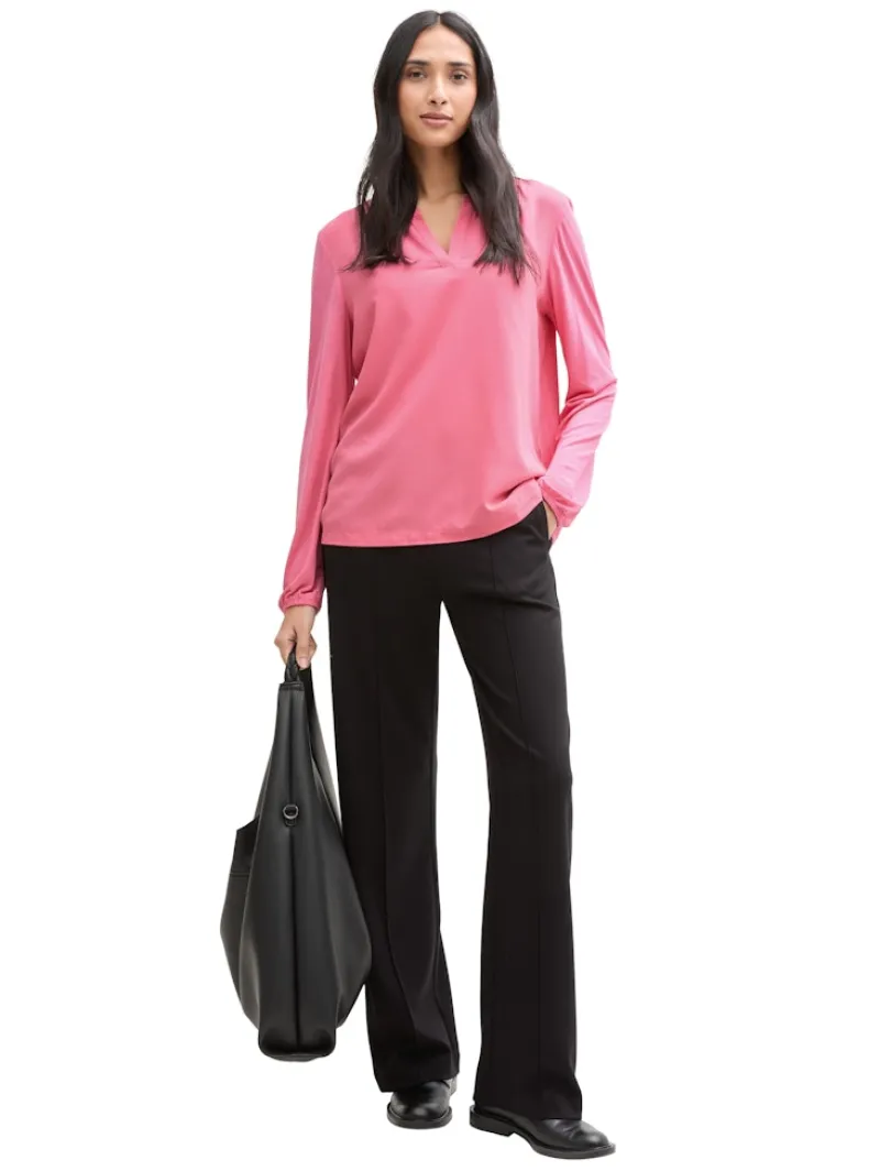 Tom Tailor Blusen*Langarmshirt im Material-Mix bright rose