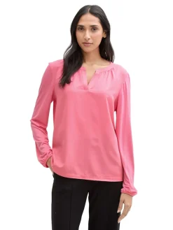 Tom Tailor Blusen*Langarmshirt im Material-Mix bright rose