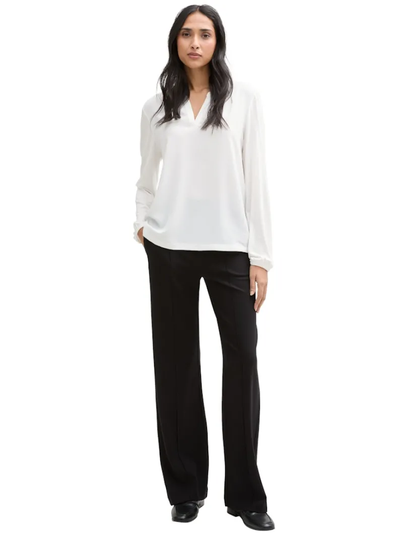 Tom Tailor Blusen*Langarmshirt im Material-Mix whisper white
