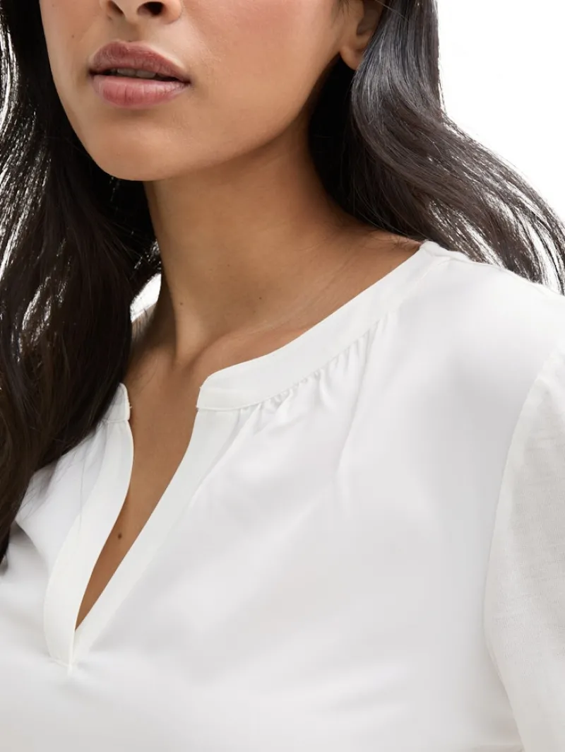 Tom Tailor Blusen*Langarmshirt im Material-Mix whisper white