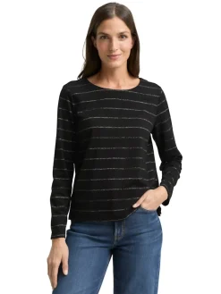 Tom Tailor Shirts*Langarmshirt mit Glitzer-Streifenmuster black stripe with lurex