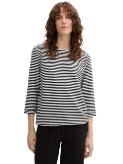 Tom Tailor Shirts*Langarmshirt mit Knopf-Details offwhite navy regular stripe