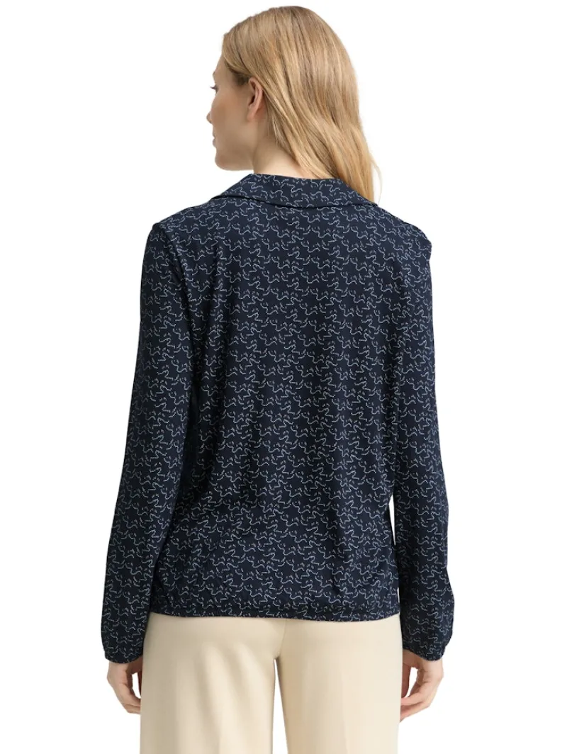 Tom Tailor Shirts*Langarmshirt mit Polokragen small blue wave print