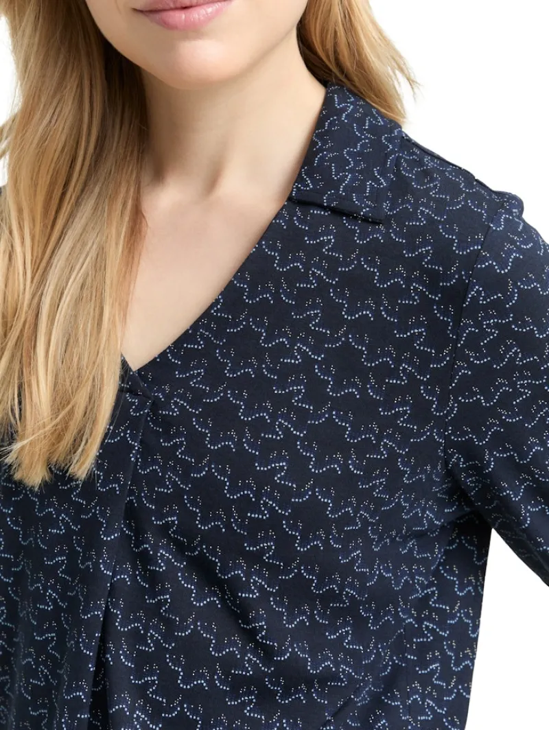 Tom Tailor Shirts*Langarmshirt mit Polokragen small blue wave print