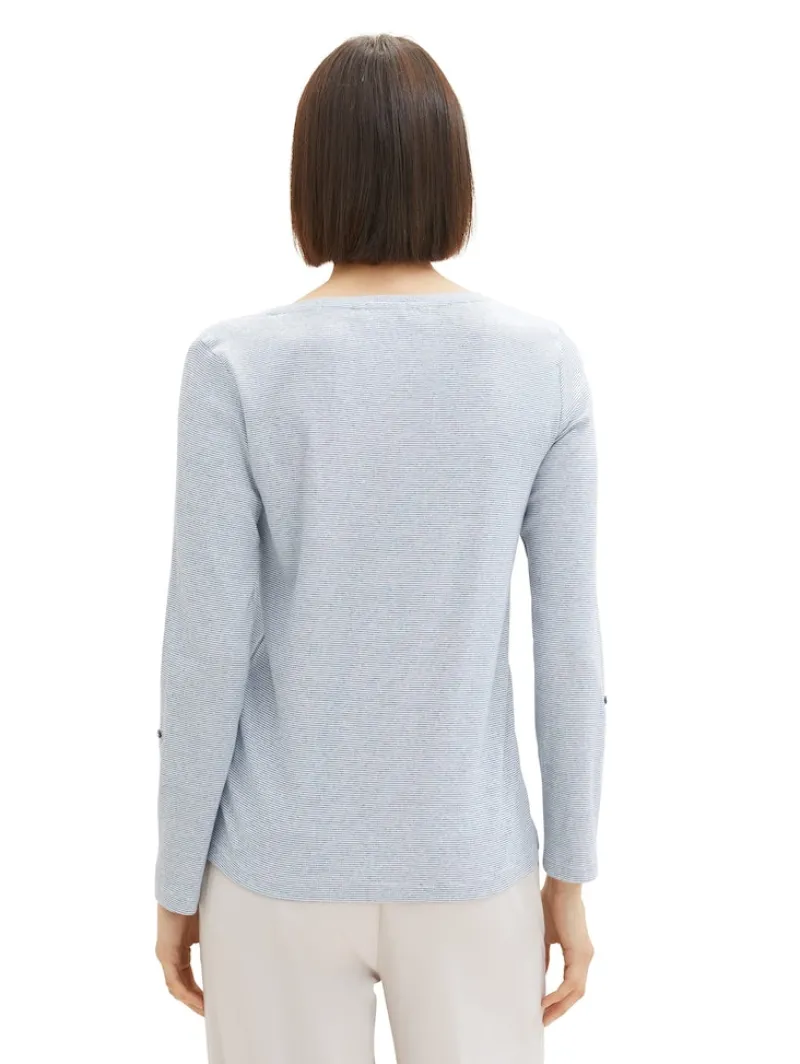 Tom Tailor Shirts*Langarmshirt mit Turn-Up-Funktion offwhite navy small stripe