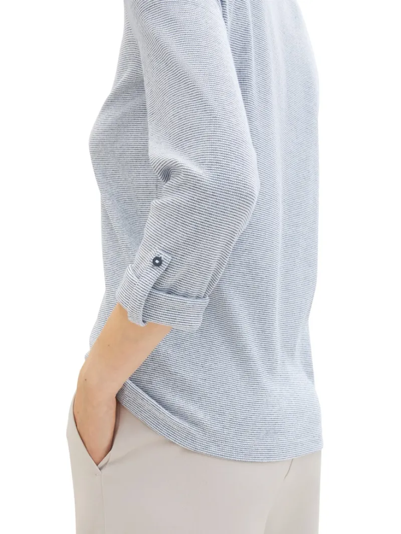 Tom Tailor Shirts*Langarmshirt mit Turn-Up-Funktion offwhite navy small stripe