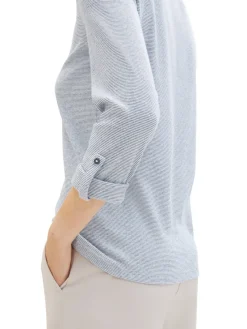 Tom Tailor Shirts*Langarmshirt mit Turn-Up-Funktion offwhite navy small stripe