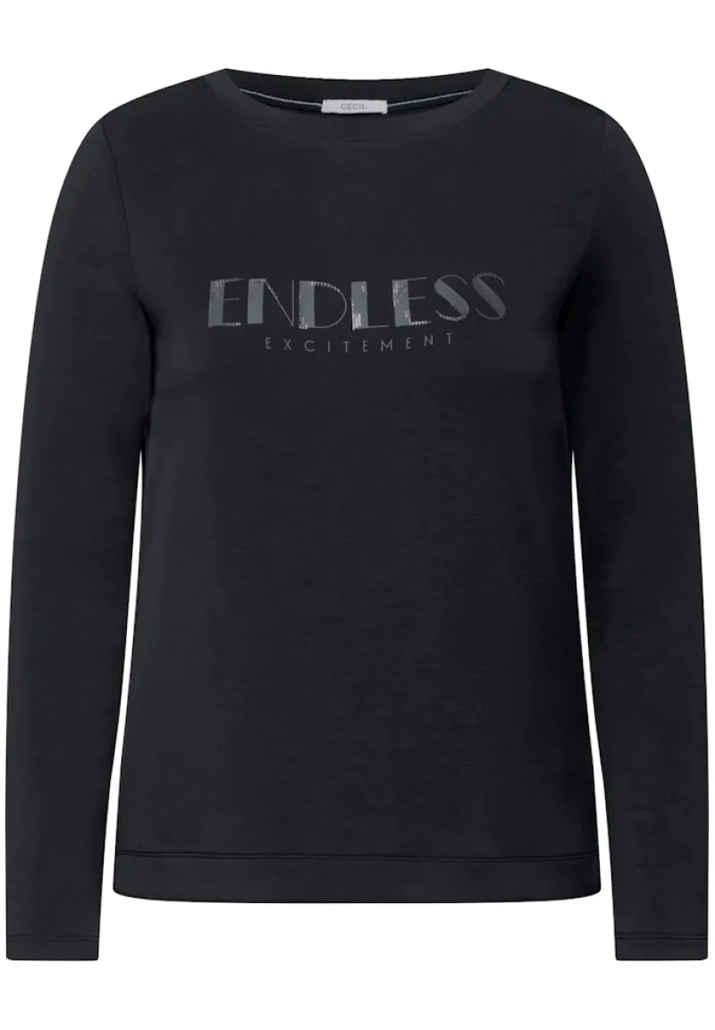 Cecil Shirts*Langarmshirt mit Wording Black