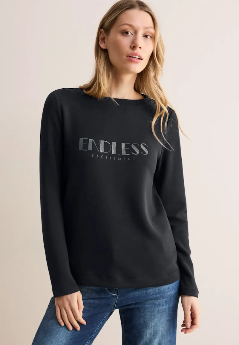 Cecil Shirts*Langarmshirt mit Wording Black