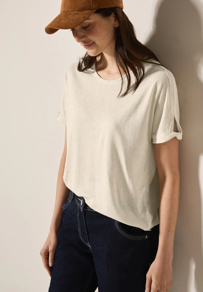 Cecil Shirts*Leinen-Look Glitzer-Shirt pumice beige