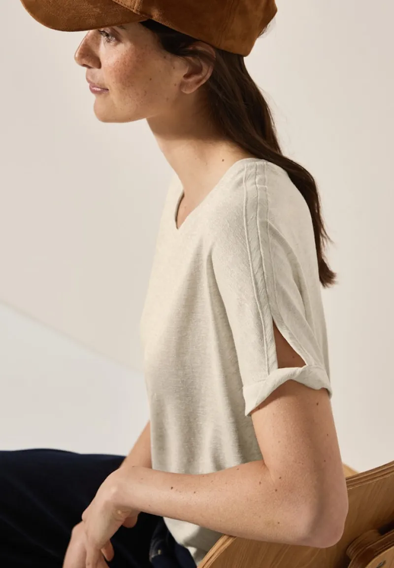 Cecil Shirts*Leinen-Look Glitzer-Shirt pumice beige