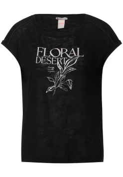 Street One Shirts*Leinenlook Partprint Shirt Black