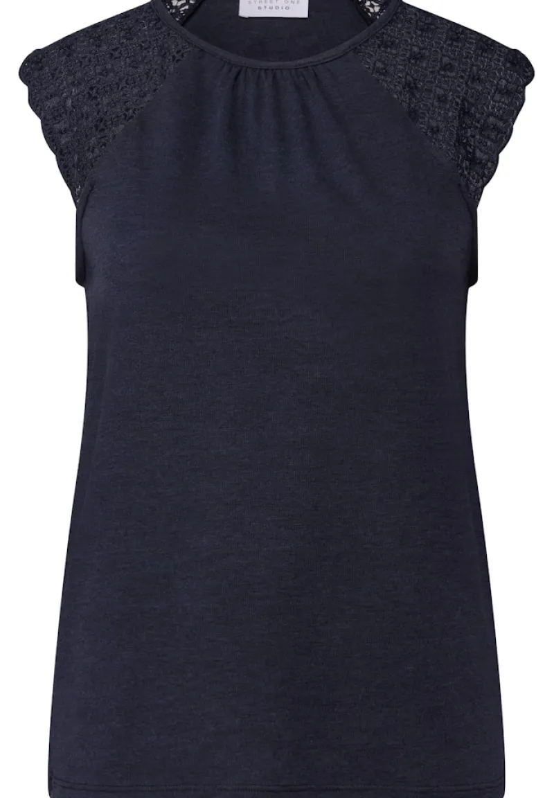 STREET ONE STUDIO Shirts*Leinen-Look Top mit Spitze dark void blue