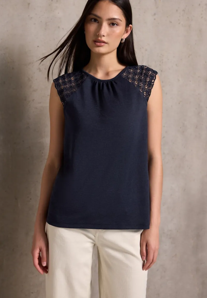 STREET ONE STUDIO Shirts*Leinen-Look Top mit Spitze dark void blue