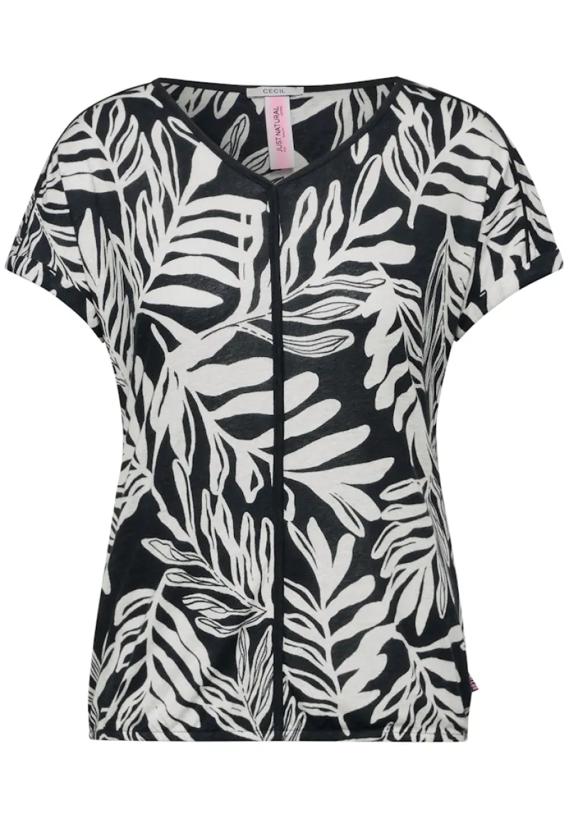 Cecil Shirts*Leinenmix T-Shirt Black