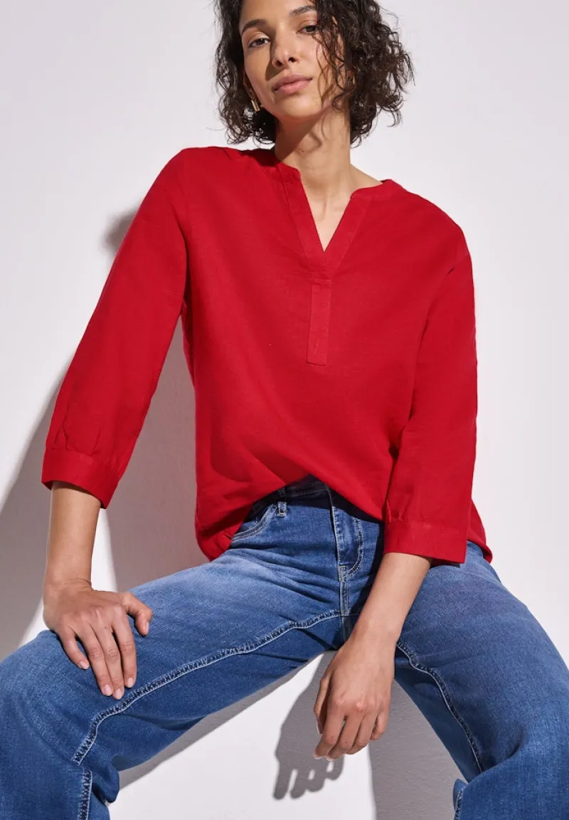 Street One Blusen*Leinenmix-Bluse in Unifarbe glory red