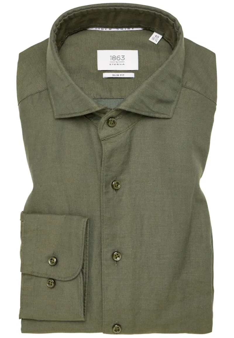 ETERNA Hemden|Big Boys*Linen Shirt Twill Langarm khaki