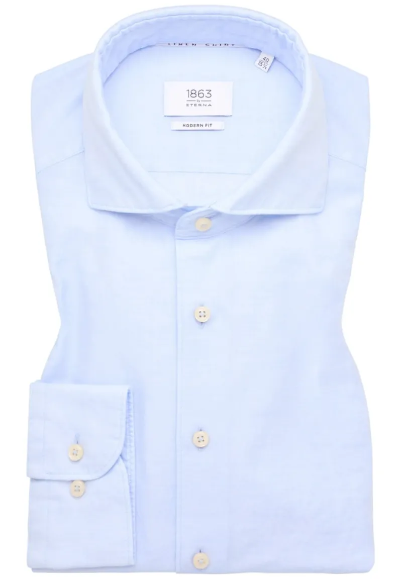 ETERNA Hemden|Big Boys*Linen Shirt Twill Langarm pastellblau