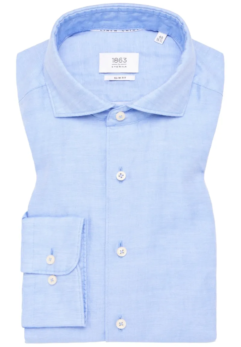 ETERNA Hemden|Big Boys*Linen Shirt Twill Langarm azurblau