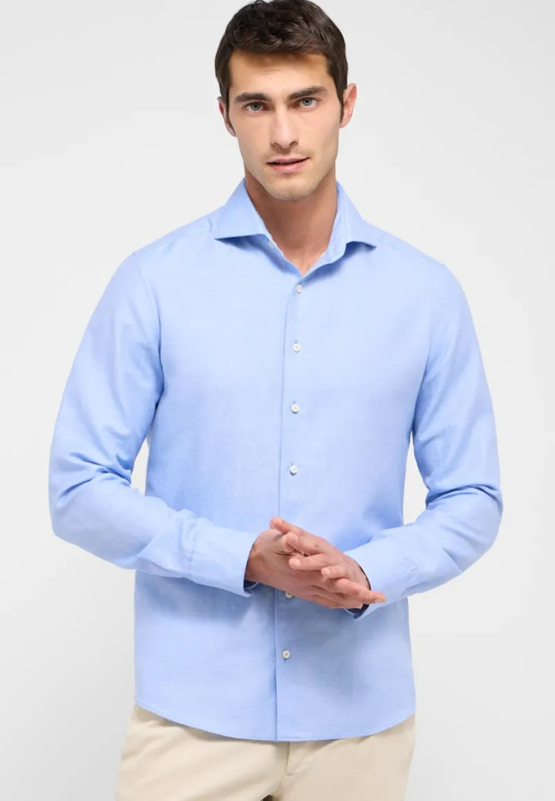 ETERNA Hemden|Big Boys*Linen Shirt Twill Langarm azurblau