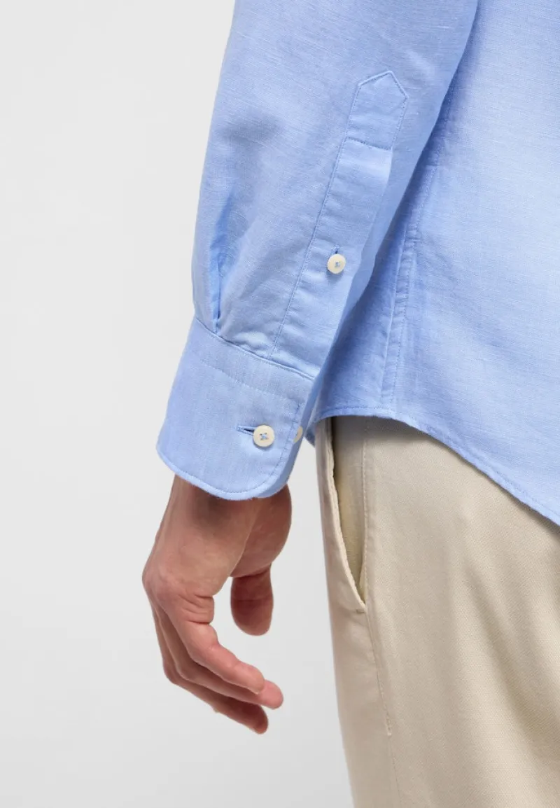 ETERNA Hemden|Big Boys*Linen Shirt Twill Langarm azurblau