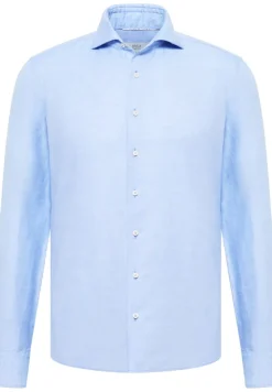 ETERNA Hemden|Big Boys*Linen Shirt Twill Langarm azurblau