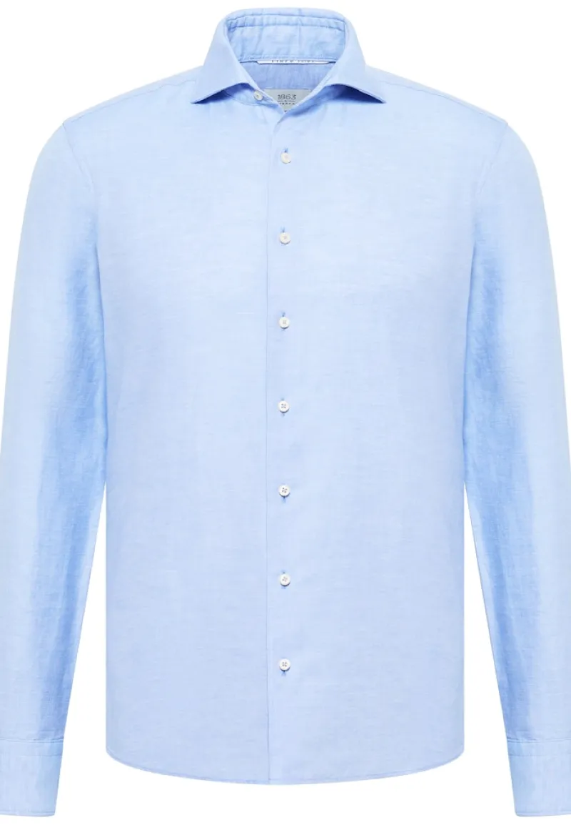 ETERNA Hemden|Big Boys*Linen Shirt Twill Langarm azurblau