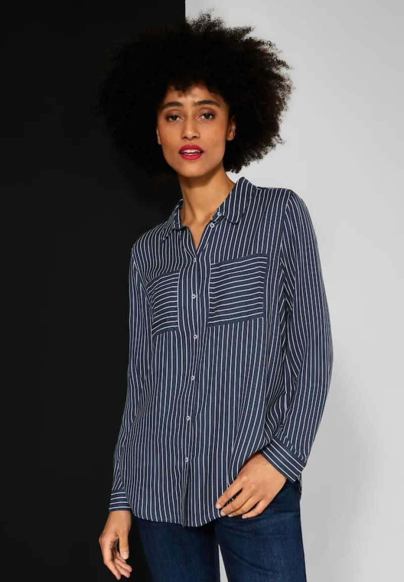 Street One Blusen*Longbluse mit Streifenmuster grey blue
