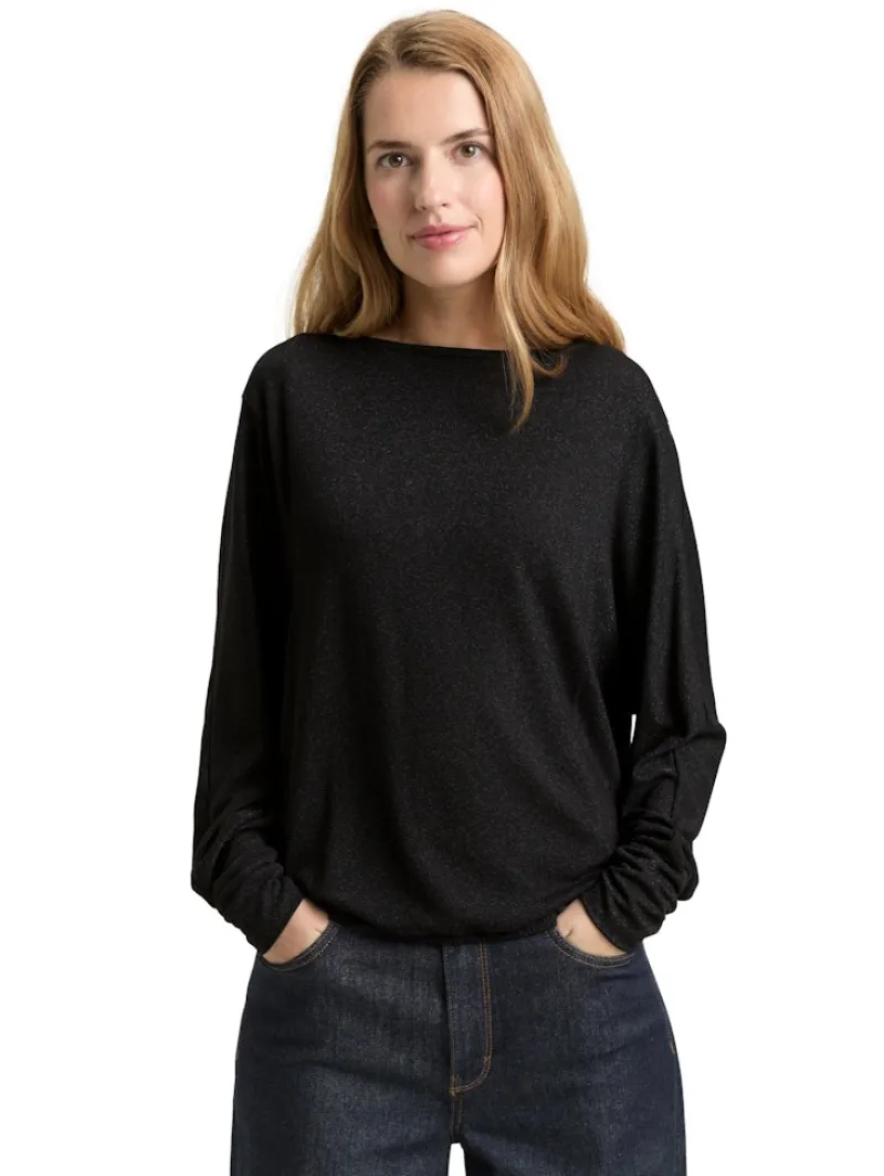 Tom Tailor Shirts*Loose Fit Langarmshirt mit Glitzer-Effekt deep black