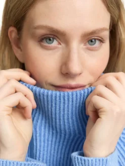 Tom Tailor Pullover & Sweatshirts*Loose Fit Strickpullover mit Stehkragen light blue knit structure