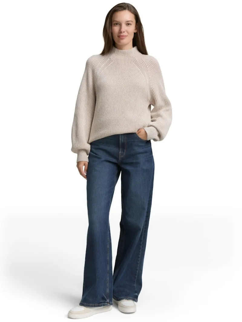 Tom Tailor Pullover & Sweatshirts*Loose Fit Strickpullover mit Stehkragen soft taupe rib structure