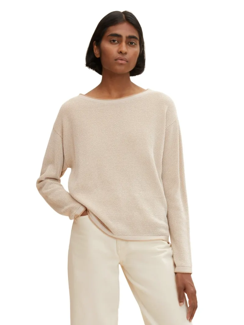 Tom Tailor Pullover & Sweatshirts*Loose Fit Strickpullover aus Bio-Baumwolle beige bubble structure