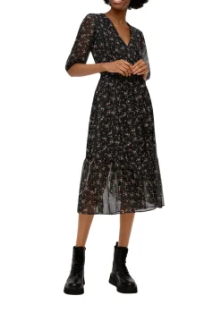 QS Kleider*Maxi-Kleid mit All-over-Print Schwarz