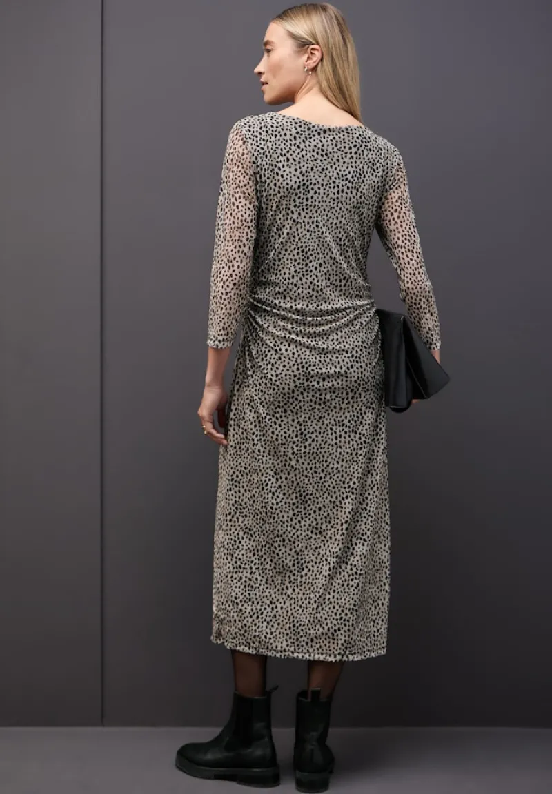 Street One Kleider*Mesh-Kleid mit Leo-Muster sanded beige