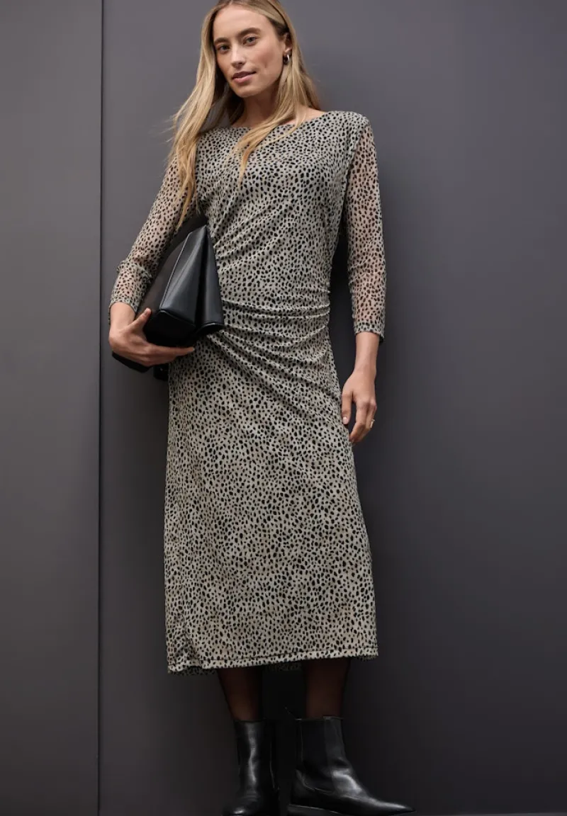 Street One Kleider*Mesh-Kleid mit Leo-Muster sanded beige