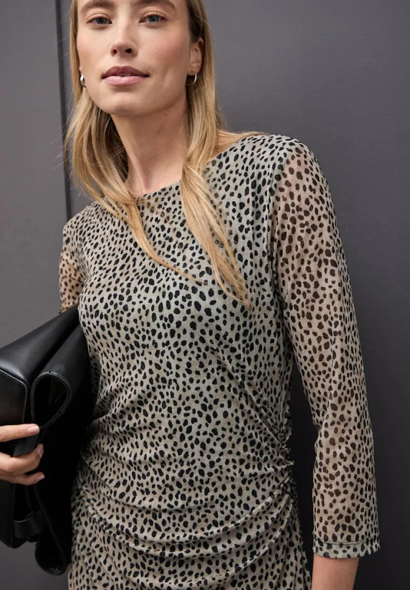 Street One Kleider*Mesh-Kleid mit Leo-Muster sanded beige