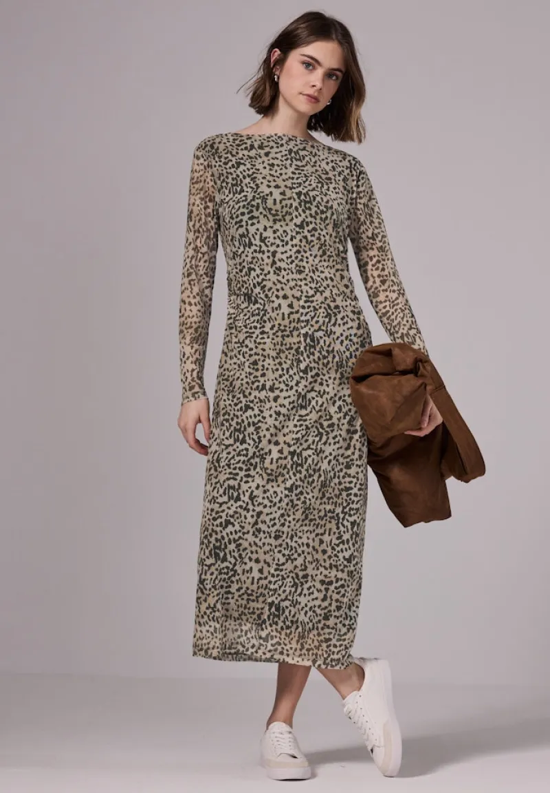 STREET ONE STUDIO Kleider*Mesh-Kleid mit Leo-Print creamy brown