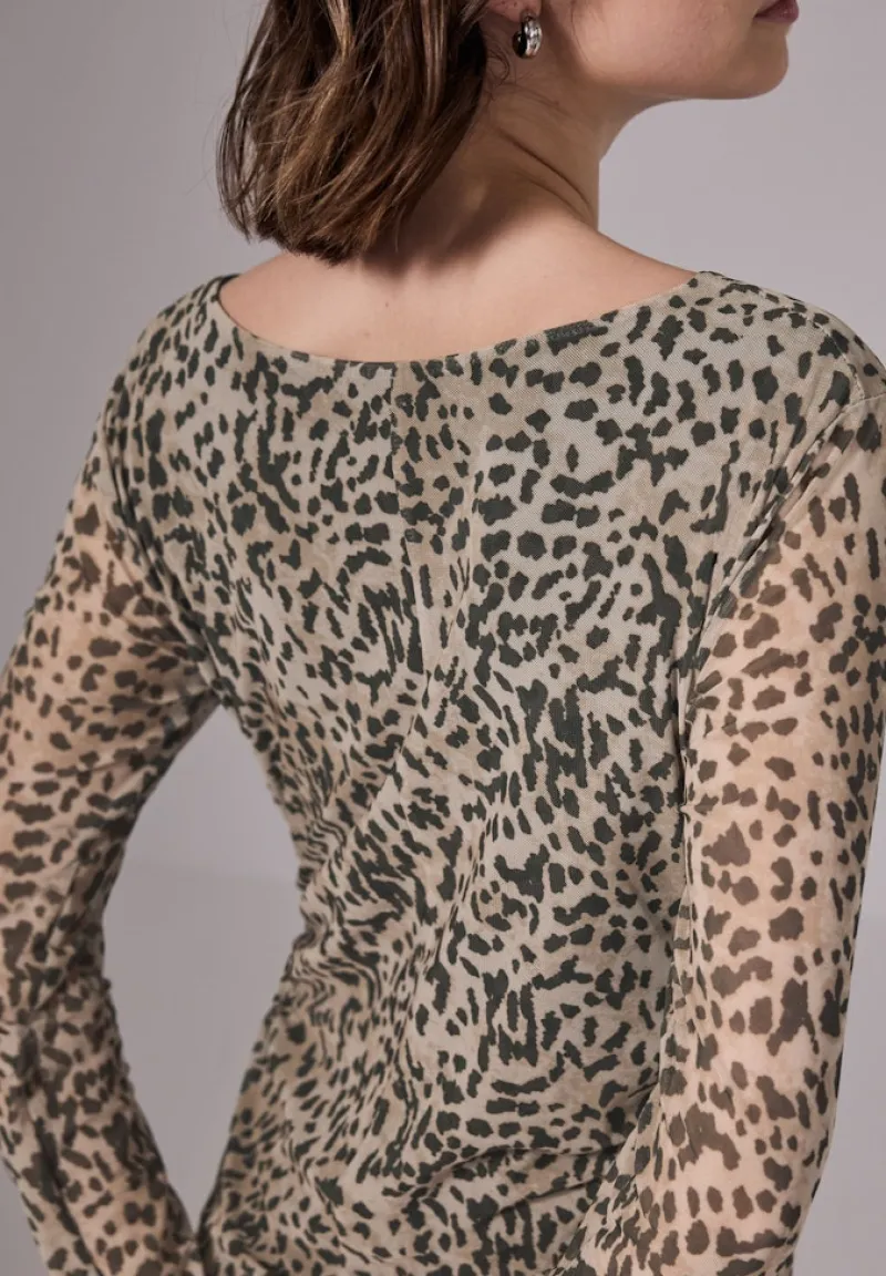 STREET ONE STUDIO Kleider*Mesh-Kleid mit Leo-Print creamy brown