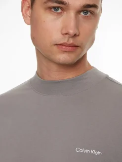Calvin Klein Shirts*MICRO LOGO LS MOCK NECK T-SHIRT grey asphalt